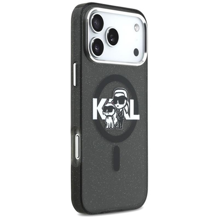 Karl Lagerfeld IML Glitter Karl & Choupette Sketch Logo MagSafe - Hülle für iPhone 17 Pro Max (schwarz)