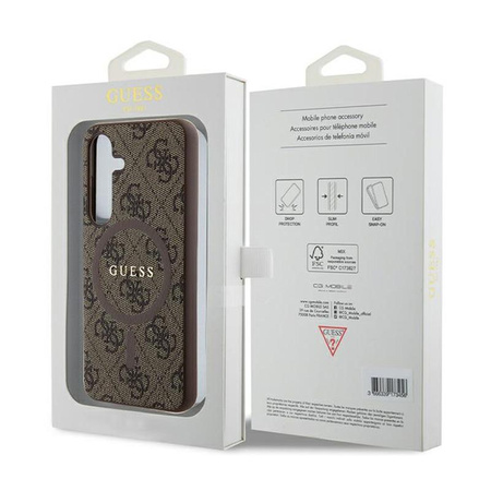 Guess 4G Kollektion Leder Metall Logo MagSafe - Samsung Galaxy S24 Tasche (braun)