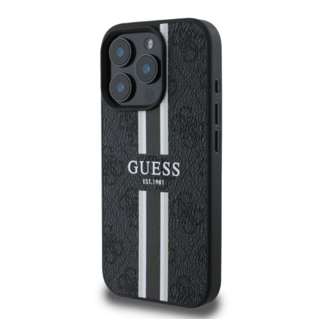 Guess 4G Étui MagSafe à rayures imprimées - iPhone 16 Pro (noir)