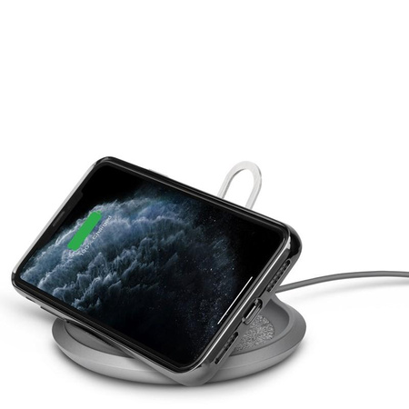 Moshi Lounge Q Wireless Charging Stand - Qi drahtloses induktives Ladegerät für iPhone und Android 15W (Nordic Gray)