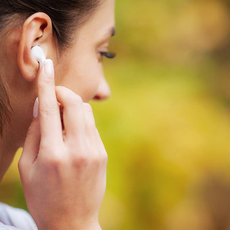 PURO SLIM POD TWS 5.0 - Bluetooth V5.0 vezeték nélküli fejhallgató töltőtokkal, IPX5 vízálló (Fehér)