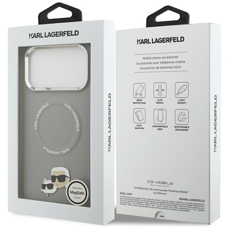 Karl Lagerfeld Karl & Choupette Pins MagSafe - Pouzdro pro iPhone 17 Pro Max (šedé)