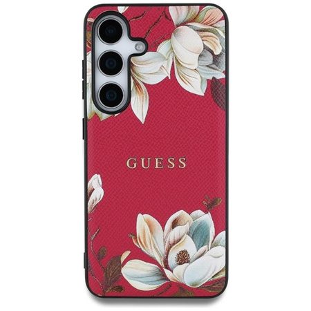 Guess Grained Flower Pattern MagSafe - étui pour Samsung Galaxy S25 (fuchsia)