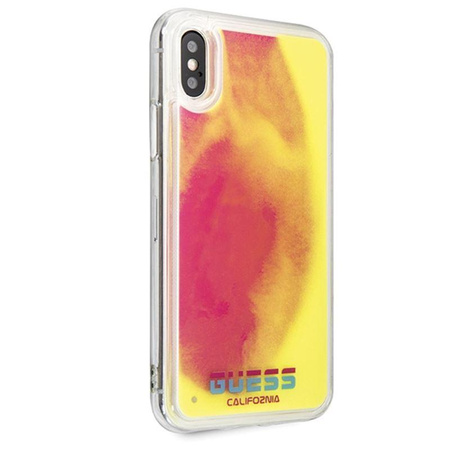 Guess California - iPhone Xs / X Tasche (Glühen im Dunkeln Sand/Pink)