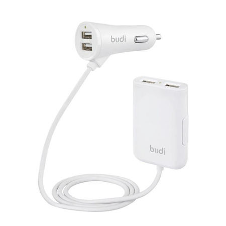 Budi - Autoladegerät 4x USB, 41W + Splitter am Kabel 1,8m (Weiß)