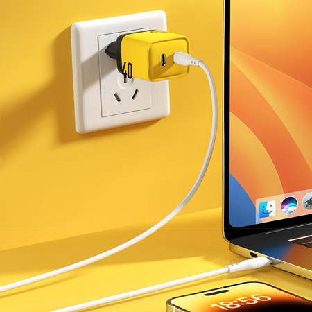 WEKOME WP-U128 - 2x USB-C szupergyors töltő GaN 40W hálózati töltő (sárga)