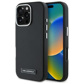 Karl Lagerfeld FW Metal Plate MagSafe - Étui iPhone 16 Pro Max (noir)