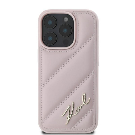 Karl Lagerfeld Quilted Signature - Pouzdro iPhone 16 Pro (růžové)