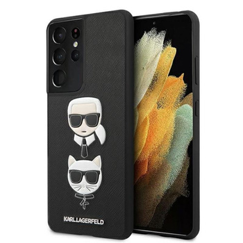 Karl Lagerfeld Saffiano Karl & Choupette Heads - pouzdro pro Samsung Galaxy S21 Ultra (černé)