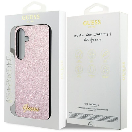 Guess Glitter Flakes fém logós tok - Samsung Galaxy S24 (rózsaszín)