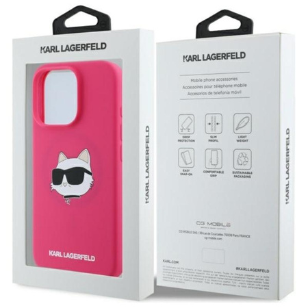 Karl Lagerfeld Silicone Choupette Head Print MagSafe – Pouzdro iPhone 16 Pro (fuchsiové)