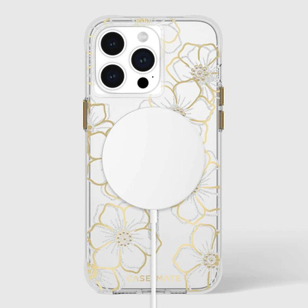 Case-Mate Floral Gems MagSafe - Étui pour iPhone 15 Pro Max (Or)