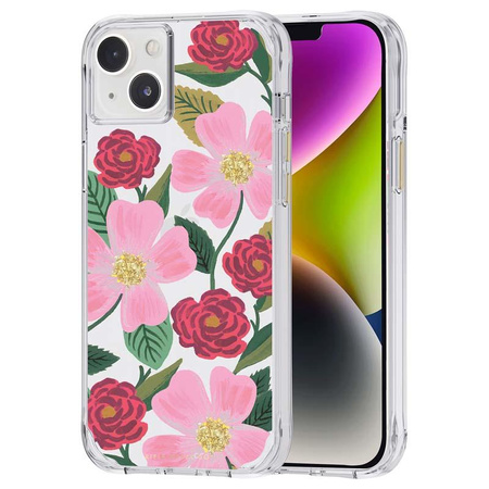 Rifle Paper Clear - Pouzdro zdobené zlatem pro iPhone 14 Plus (Rose Garden)