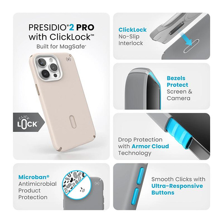 Speck Presidio2 Pro ClickLock & MagSafe - iPhone 15 Pro Max Tasche (Gebleichter Knochen / Erbstück Gold / Haselnussbraun)