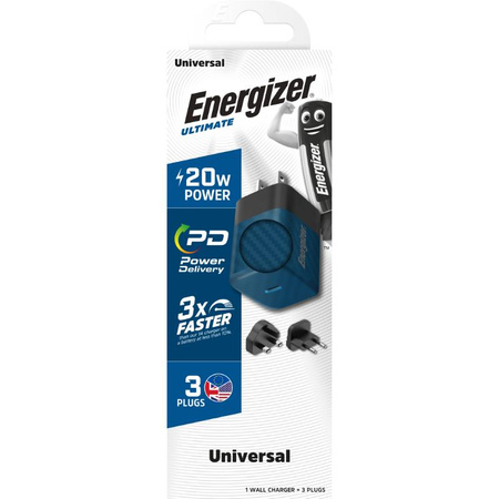 Energizer Ultimate - Multiplug EU / UK / US GaN 20W PD síťová nabíječka (modrá)