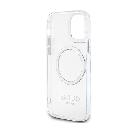 Guess Metal Outline MagSafe - pouzdro pro iPhone 12 / iPhone 12 Pro (průhledné / stříbrné)