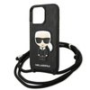 Karl Lagerfeld Leather Monogram Patch and Cord Iconik - Hülle für iPhone 13 Pro (Schwarz)