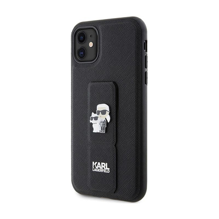 Karl Lagerfeld Gripstand Saffiano Karl & Choupette Pins - Coque iPhone 11 (noir)