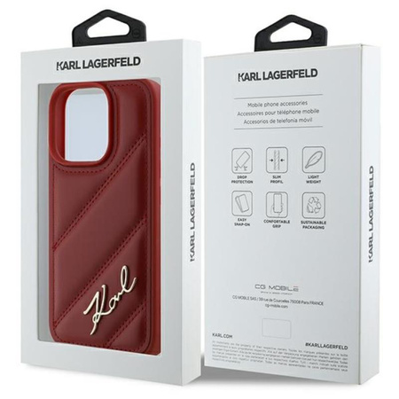 Karl Lagerfeld Quilted Signature - Coque iPhone 16 Pro (rouge)