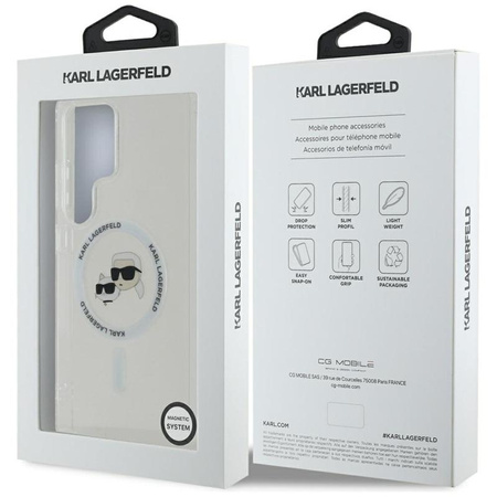 Karl Lagerfeld Button Karl & Choupette Heads Logo imprimé MagSafe - Étui Samsung Galaxy S25 Ultra (blanc)