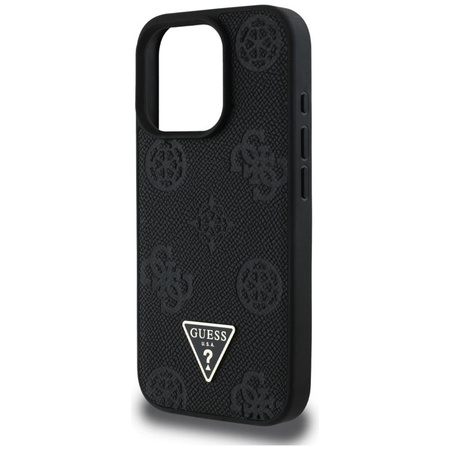Guess Grained Hot Stamp Peony Triangle Logo MagSafe - Pouzdro pro iPhone 16 Pro (černá)