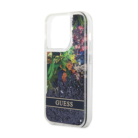 Guess Liquid Glitter Flower - Case for iPhone 14 Pro (Blue)