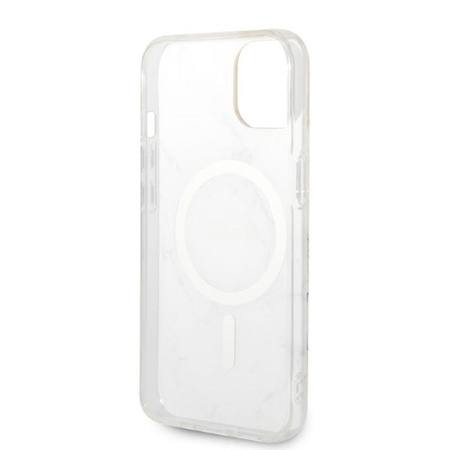 Guess Bundle Pack MagSafe IML Marble - Zestaw etui + ładowarka MagSafe iPhone 14 (biały/złoty)