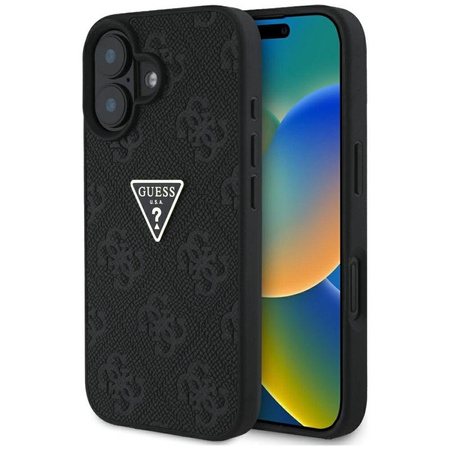 Guess Hot Stamp 4G Pattern Triangle Metal Logo - pouzdro pro iPhone 16 (černé)