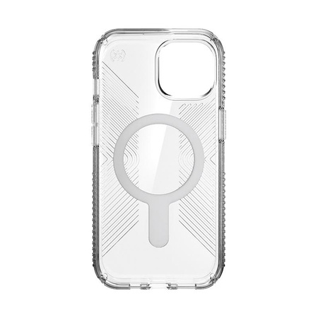 Speck Presidio Perfect-Clear Grip ClickLock & MagSafe - Case iPhone 16e / iPhone 15 / iPhone 14 / iPhone 13 (Clear / Chrome Finish / Serene Silver)