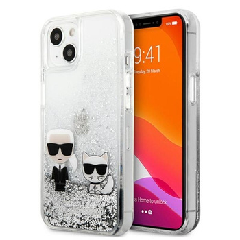 Karl Lagerfeld Liquid Glitter Karl & Choupette - pouzdro pro iPhone 13 (stříbrné)