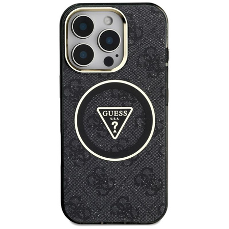 Guess IML Metal Glitter 4G Circle Triangle MagSafe - tok iPhone 16 Pro-hoz (fekete)