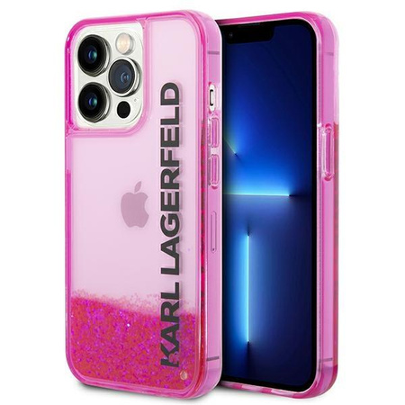 Karl Lagerfeld Liquid Glitter Translucent Elongated Logo Case - iPhone 14 Pro Case (pink)