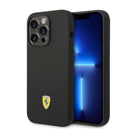Ferrari Liquid Silicone Case Metal Logo MagSafe - Coque pour iPhone 14 Pro (Noir)