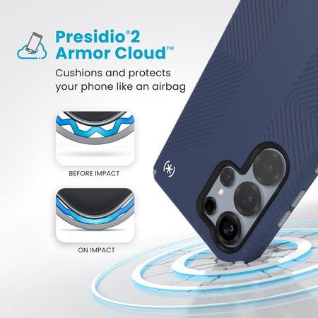 Speck Presidio2 Grip Magnet - Étui Samsung Galaxy S25 Ultra MagSafe (Bleu côtier/Gris poussière/Blanc)