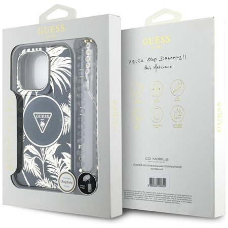 Guess Palm Trees Triangle Pearl Strap MagSafe - tok iPhone 16 Pro Max készülékhez (fekete)