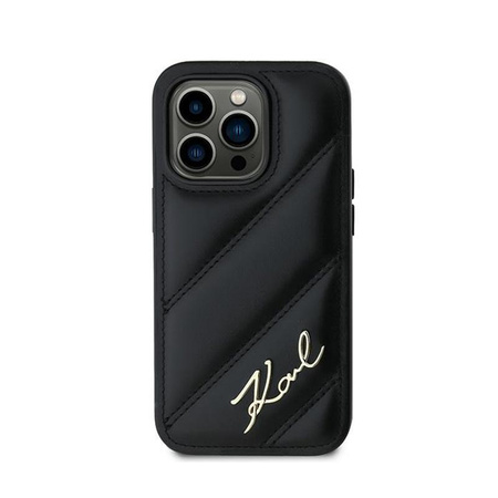 Karl Lagerfeld Diagonal gesteppte Schrift - iPhone 14 Pro Tasche (schwarz)