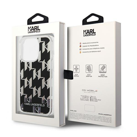 Karl Lagerfeld Monogram Liquid Glitter - pouzdro pro iPhone 14 Pro (černé)