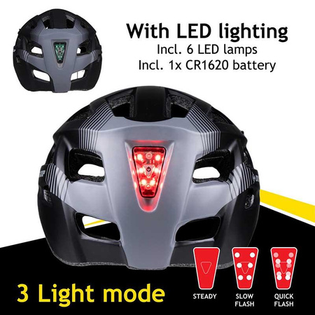 Dunlop - MTB kerékpáros sisak 6xLED r. M (fekete-szürke)