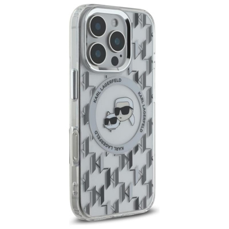 Karl Lagerfeld IML Monogram Karl & Choupette Head MagSafe - Hülle für iPhone 16 Pro (transparent)