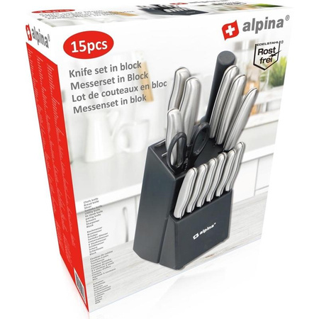Alpina - Kitchen knife set with stand / block 15 items