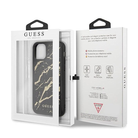 Guess Marble Glass Gold Glitter - pouzdro pro iPhone 11 Pro Max (černé)