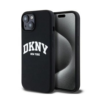 DKNY Liquid Silicone fehér nyomtatott logó MagSafe - iPhone 15 / 14 / 13 tok (fekete)