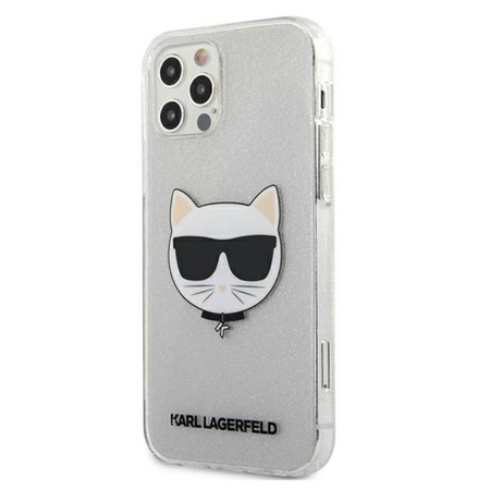 Karl Lagerfeld Choupette Head Glitter - pouzdro pro iPhone 12 / iPhone 12 Pro (stříbrné)