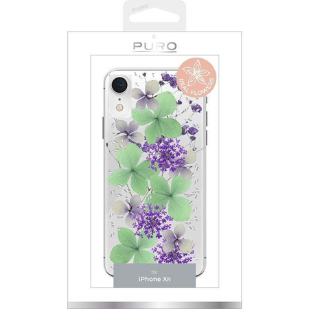 PURO Glam Hippie Chic kryt - pouzdro pro iPhone XR (zelené s pravými okvětními lístky)