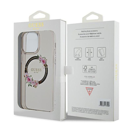 Guess IML Flowers Wreath MagSafe - Étui pour iPhone 15 Pro Max (noir)