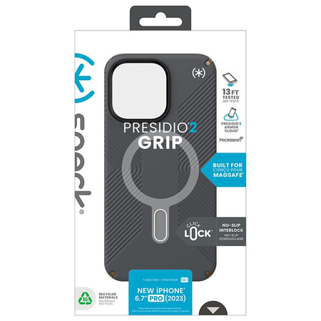Speck Presidio2 Grip ClickLock & MagSafe - iPhone 15 Pro Max Case (Charcoal Grey / Cool Bronze)