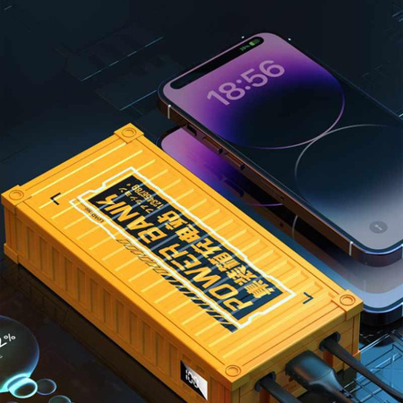 WEKOME WP-341 Container Series - Powerbank 20000 mAh Super Charging mit integriertem USB-C & Lightning PD 20W + QC 22.5W Kabel (Gelb)