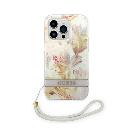 Guess Flower Cord - Tasche mit Umhängeband iPhone 14 Pro (lila)