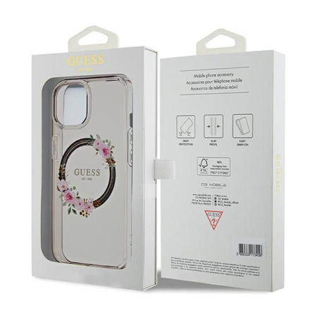 Guess IML Flowers Wreath MagSafe - pouzdro pro iPhone 15 (černé)