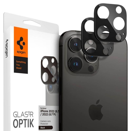 Spigen Optik.TR kamera objektívvédő 2-Pack - Objektívvédő üveg iPhone 16 Pro / 16 Pro Max / 15 Pro / 15 Pro Max / 14 Pro / 14 Pro Max (fekete)